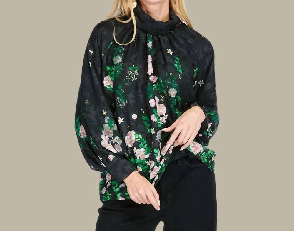 NEW JADE secret garden roll neck blouse in black